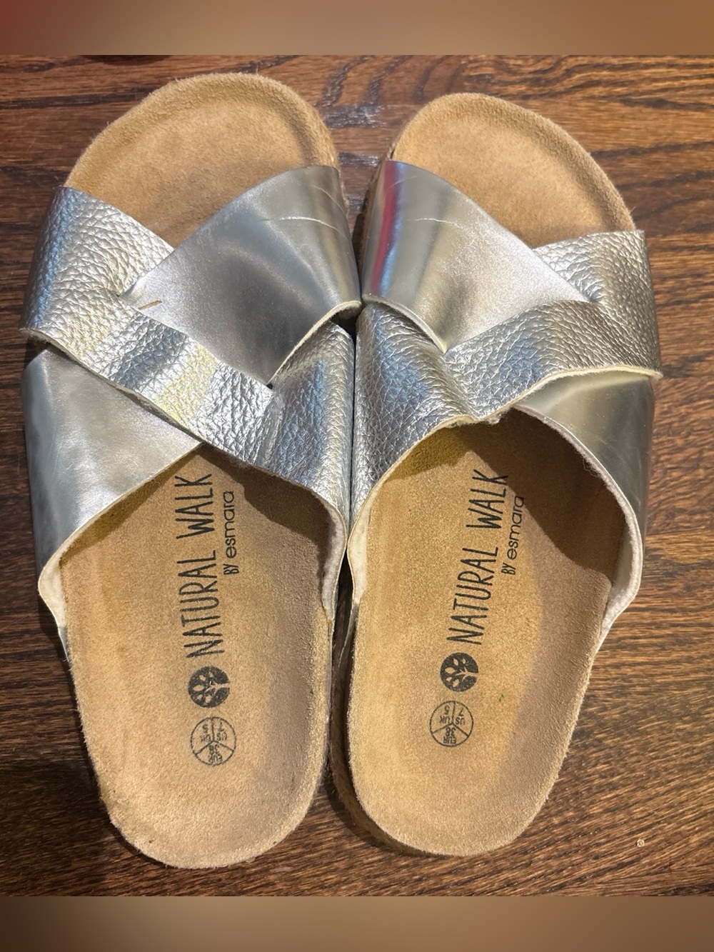 Natural Walk by esmara sandals like Birkenstock silver women’s 7 slip on
